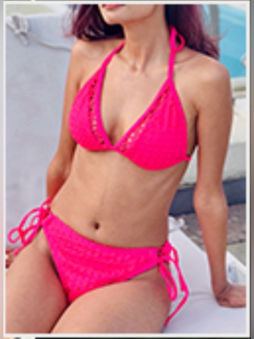 ZAFUL Women's Halter Triangle Bikini Set Crochet Boho Floral size XL